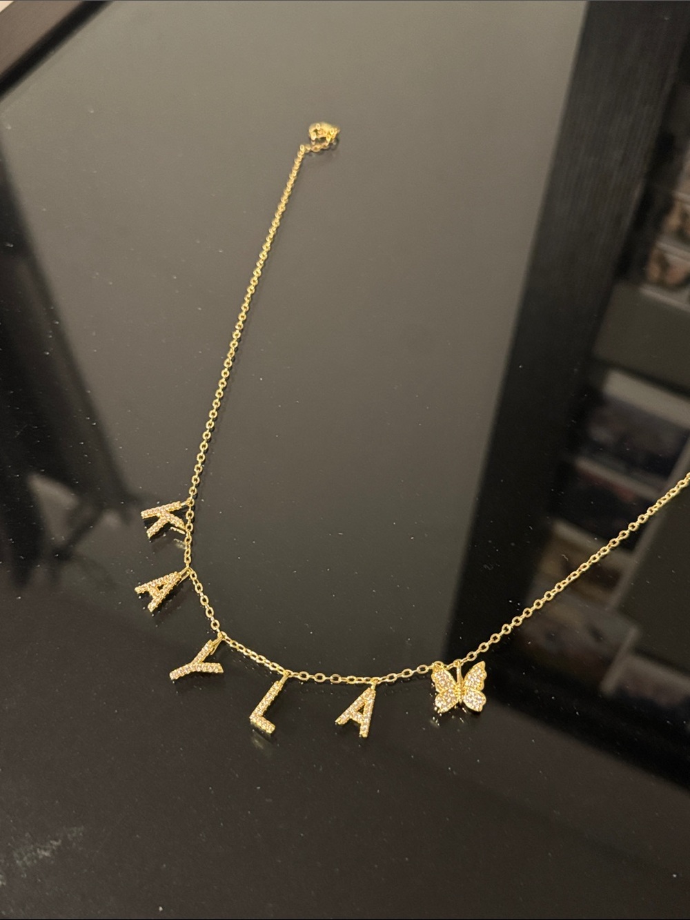 Gold “Kayla” Name Necklace with Butterfly Charm